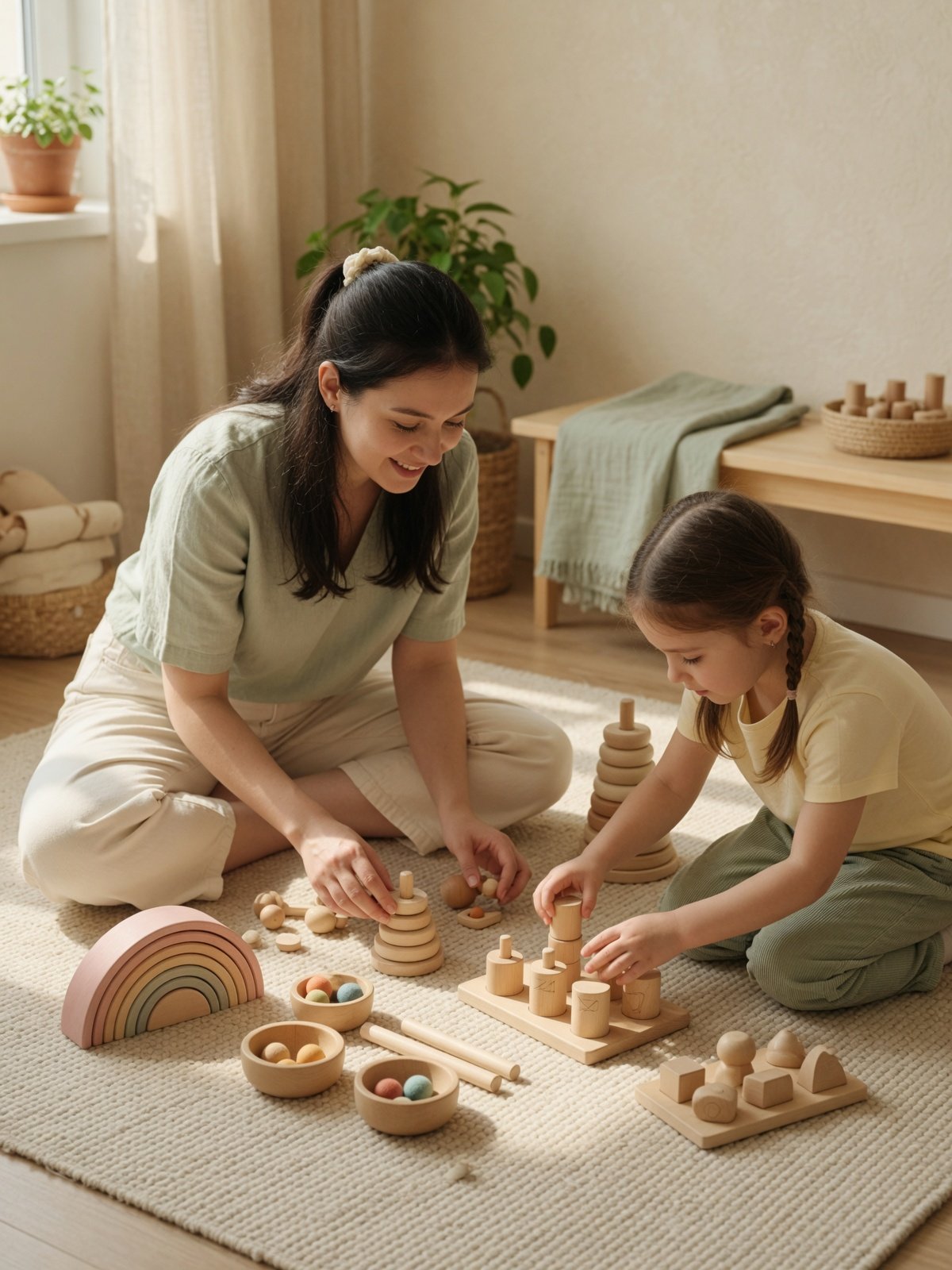 Mãe e filha brincando com tranquilidade